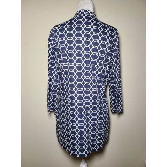 Brooks Brothers|100% Cotton Blue Geometric Tunic Top, MEDIUM - Picture 2 of 7